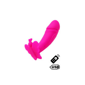 BUTTERFLY, Mini Vibromasseur avec stimulateur clitoridien Papillon rose USB, avec télécommande 